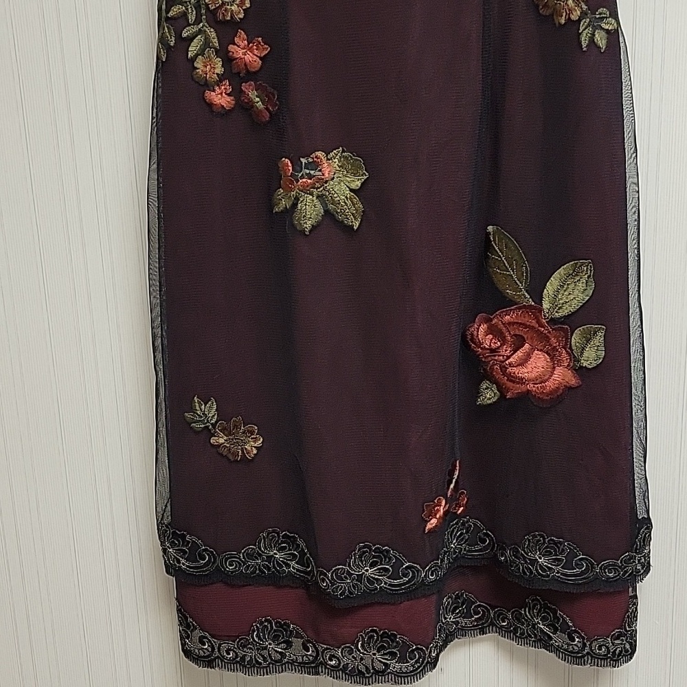Adrianna Papell Elegant Floral Sheer  Whimsigoth Embroidered Dress, Sz 4 - Picture 4 of 7